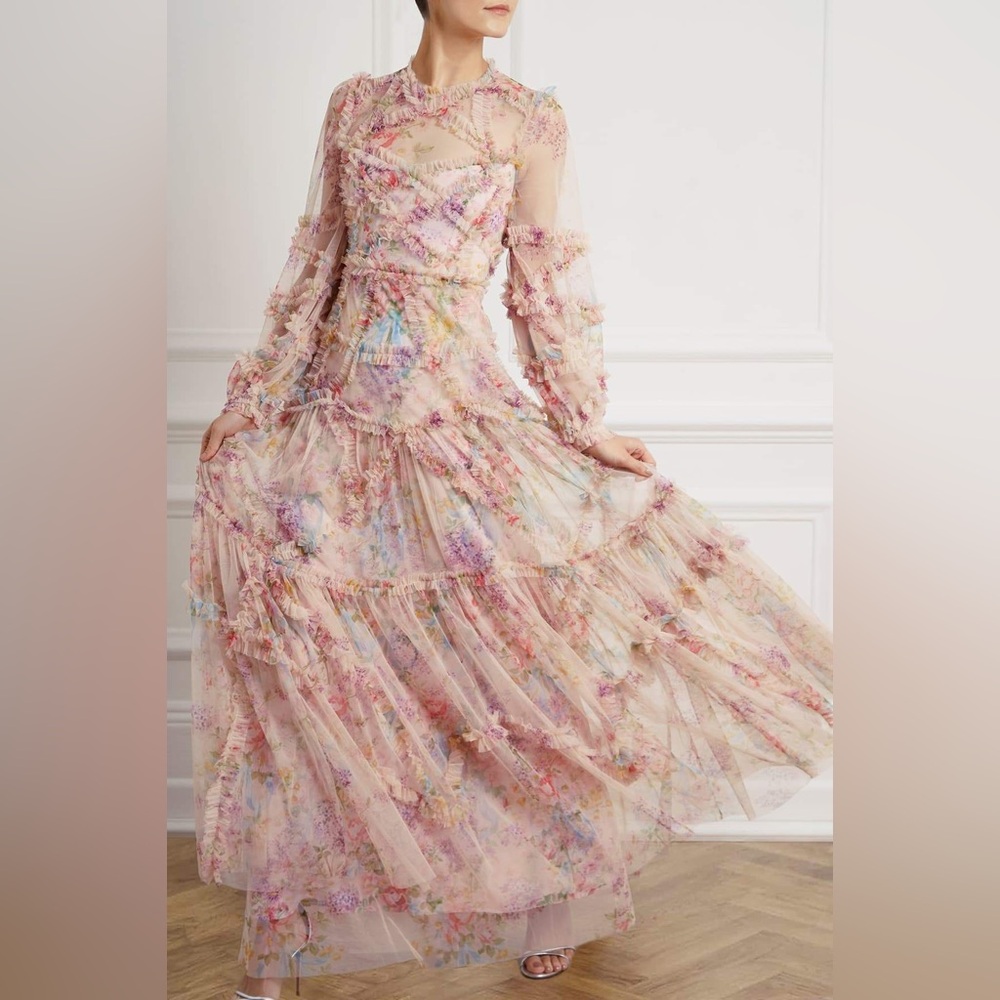 Needle & Thread Pink Smocked Tiered Gown